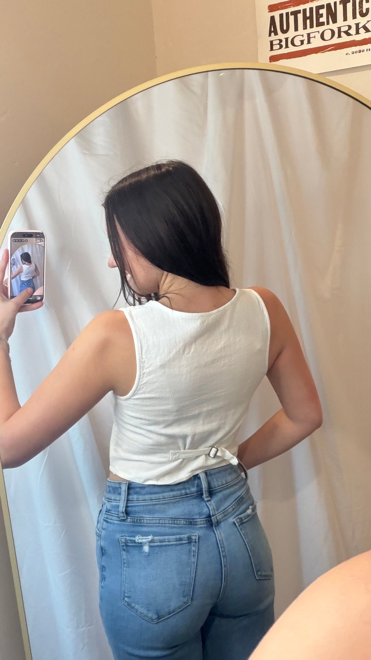 White Linen Blend Button-Up Cropped Vest