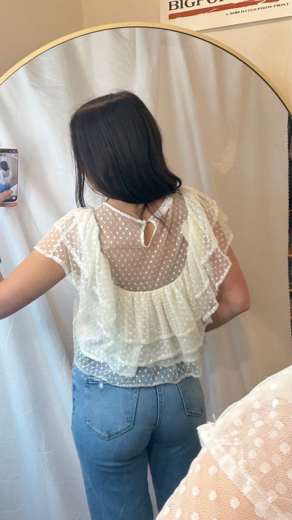 White Embroidered Layered Polka Dot Top