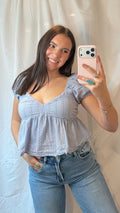 Blue Gingham Cropped Baby Doll Top