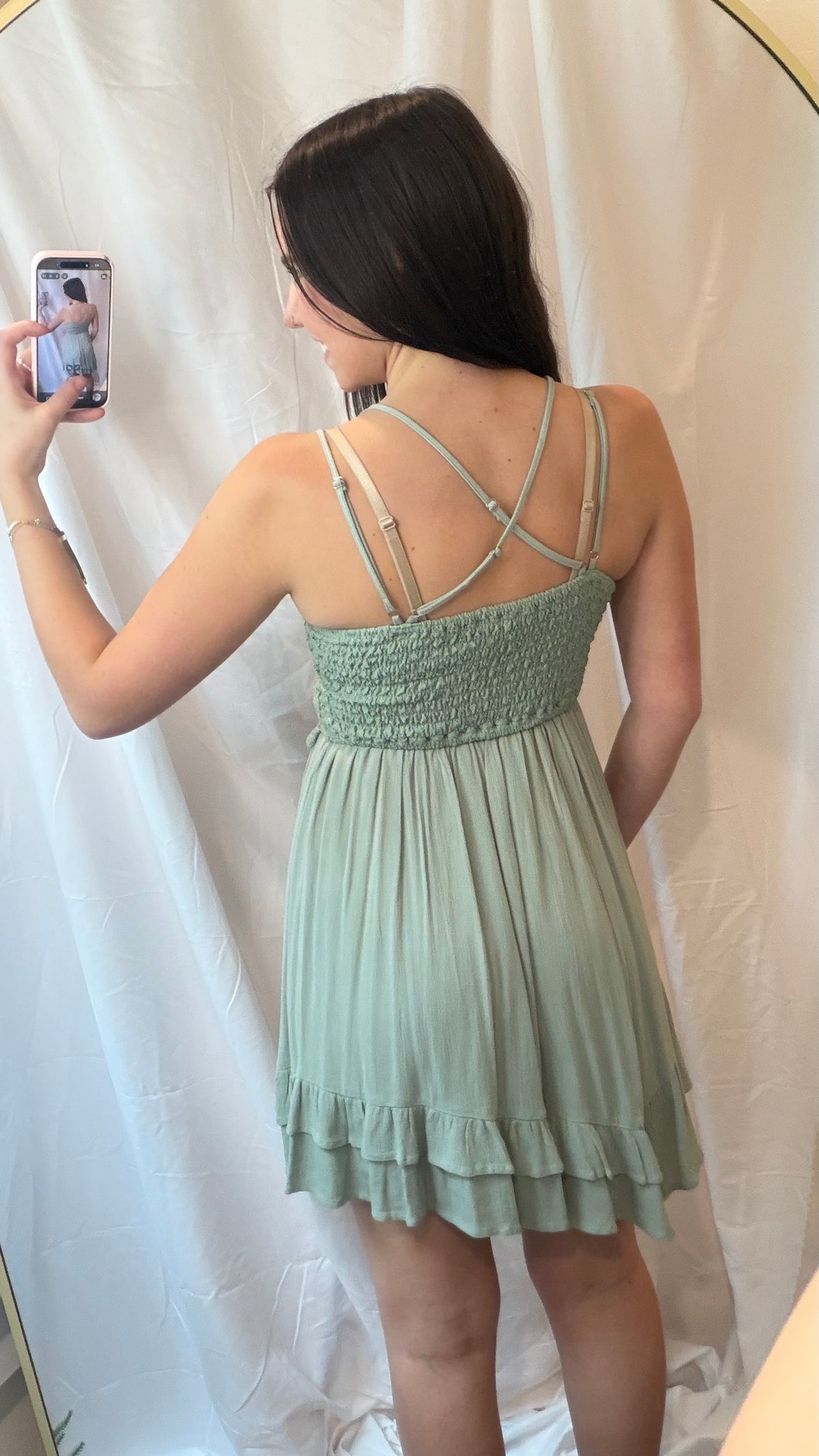 Sage Green Lace-Detail Dress